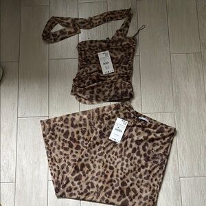 Zara Leopard Print Coord Set (Crop Top and Midi Skirt)